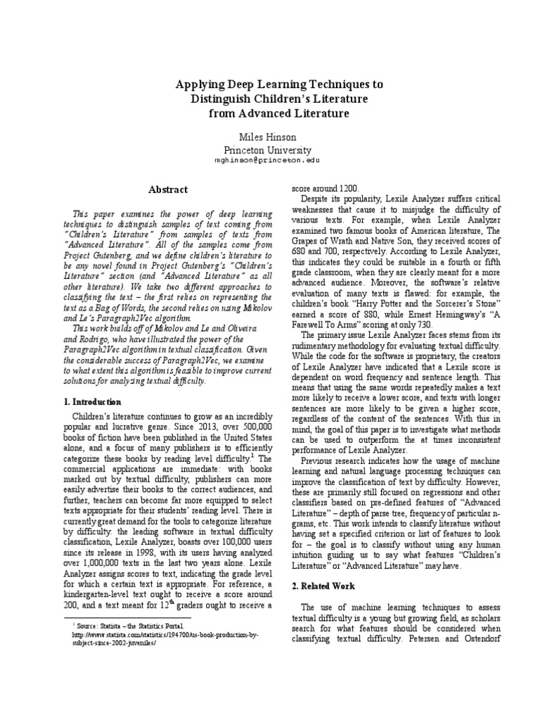 Deep Learning for Text Difficulty Classification | PDF