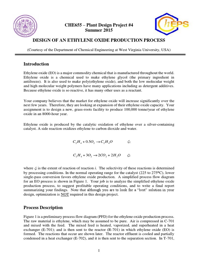Ethylene Oxide Production Process Design | PDF | Distillation | Heat ...