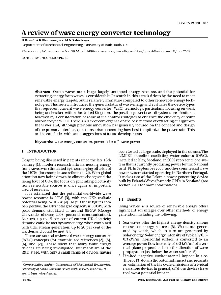 A Review Of Wave Energy Converter Technology