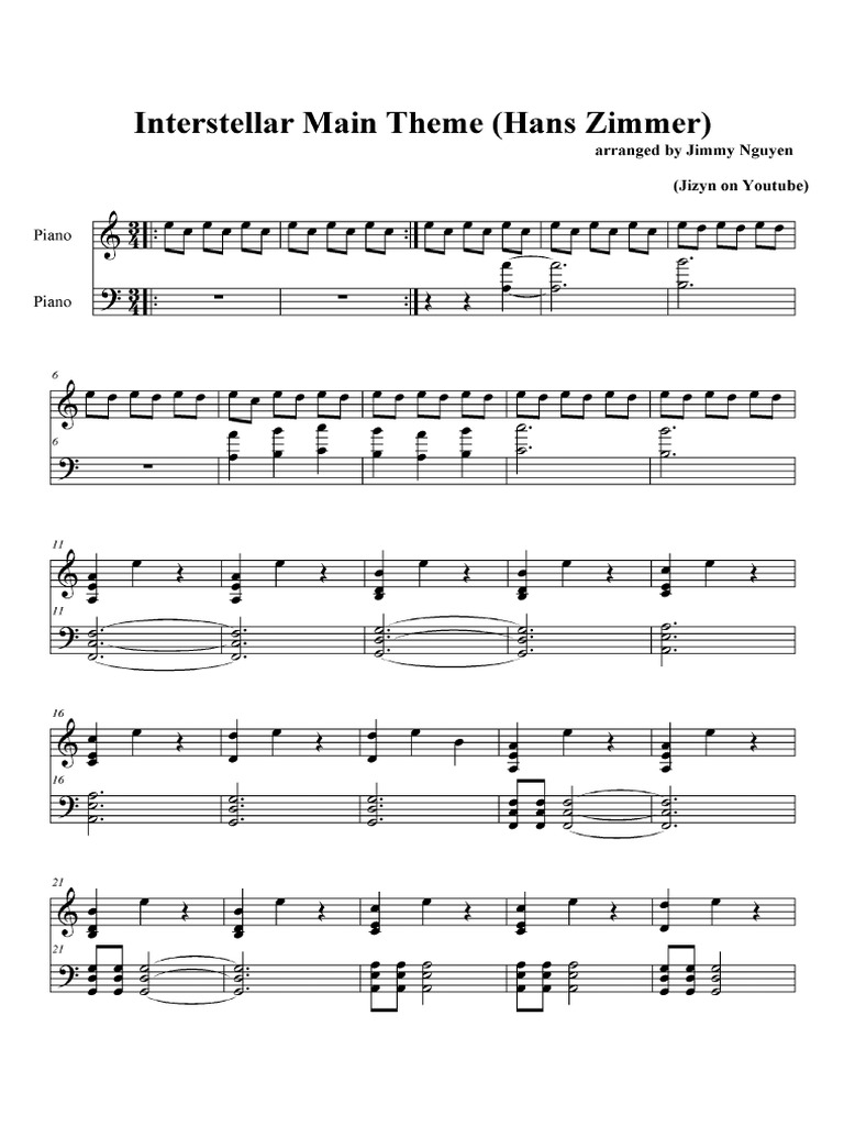 Interstellar Main Theme Sheet Music