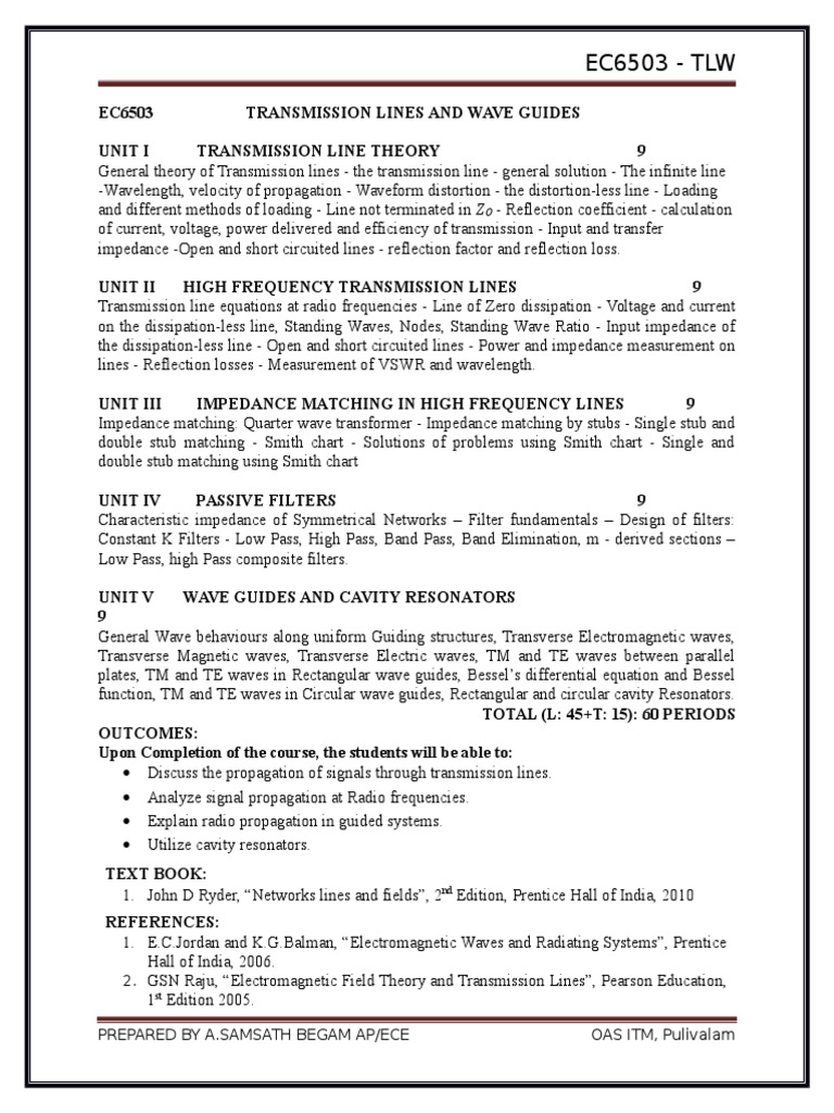 Transmission Lines and RF Systems Syllabus | PDF