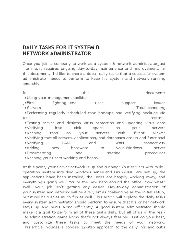 Daily Task System Admin | PDF | Computer Virus | Backup