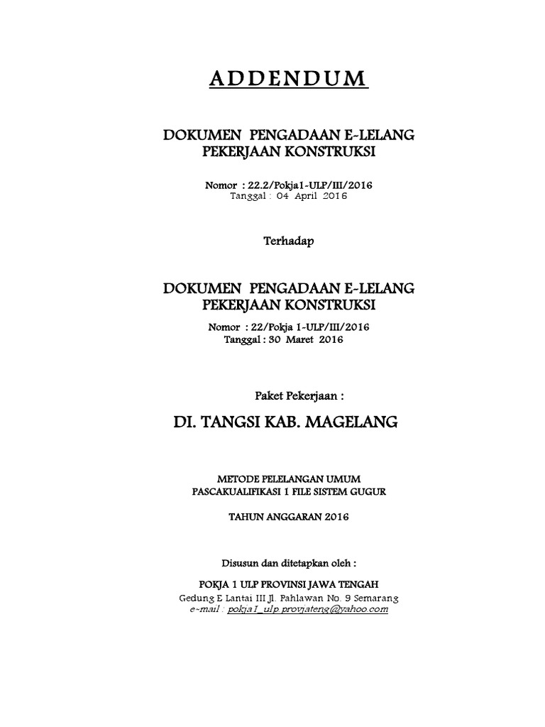 Dokumen Addendum DI - Tangsi | PDF