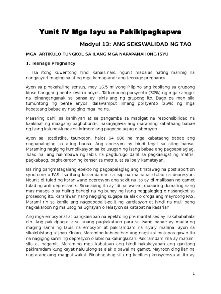 Yunit IV Mga Isyu Sa Pakikipagkapwa