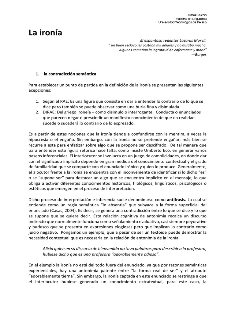 La Ironia Como Figura Retórica | PDF | Ironía | Lingüística