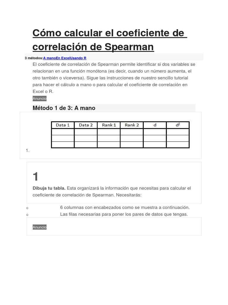 Calcular el coeficiente de Spearman | PDF | Coeficiente de correlación ...