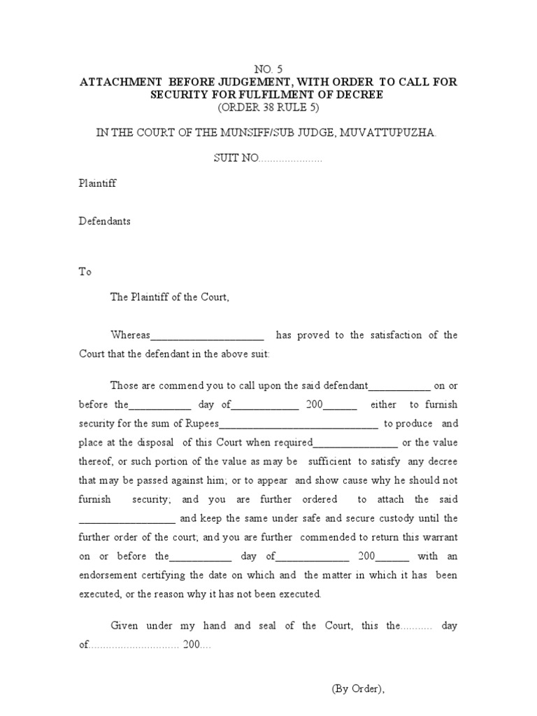 Attachment Before Judgment Order Format | PDF