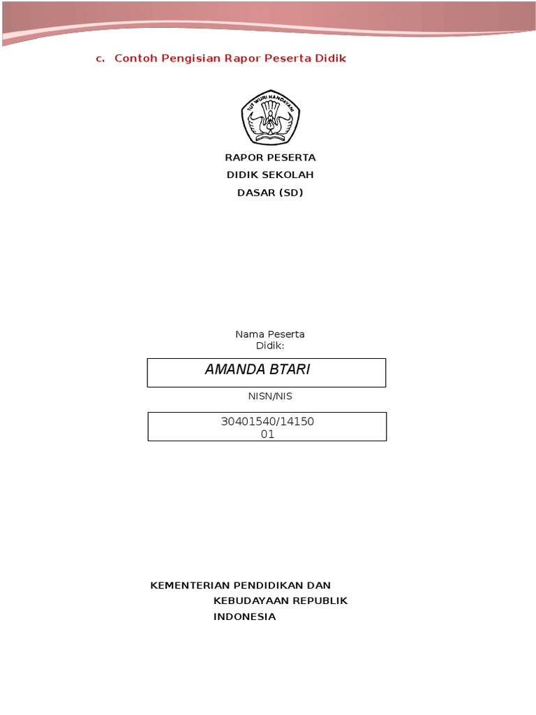 Contoh Rapor Peserta Didik SD | PDF