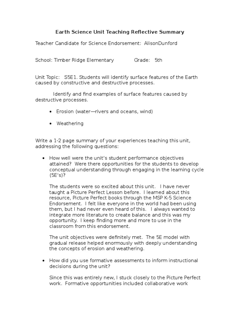 Earth Science Unit Lessons Reflection | PDF | Science | Epistemology