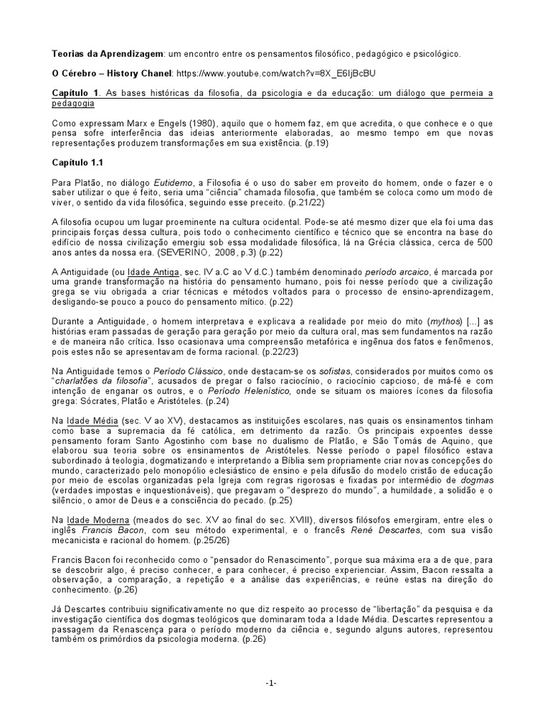 Teorias da Aprendizagem e Filosofia | PDF | Psicologia | Pensamento