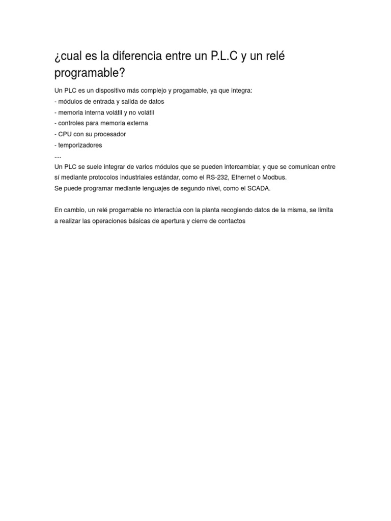 Diferencia Plc Y Rele Progamable Controlador Logico Programable Electronica Digital