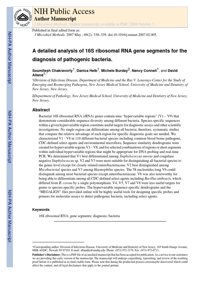 16S rRNA Gene Analysis for Bacteria | PDF