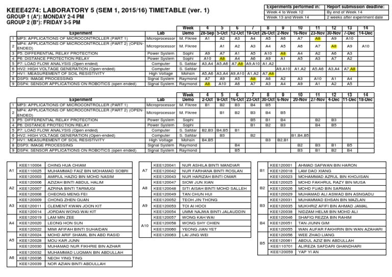 Engineering Lab Schedule 2015/16 | PDF | Technology & Engineering