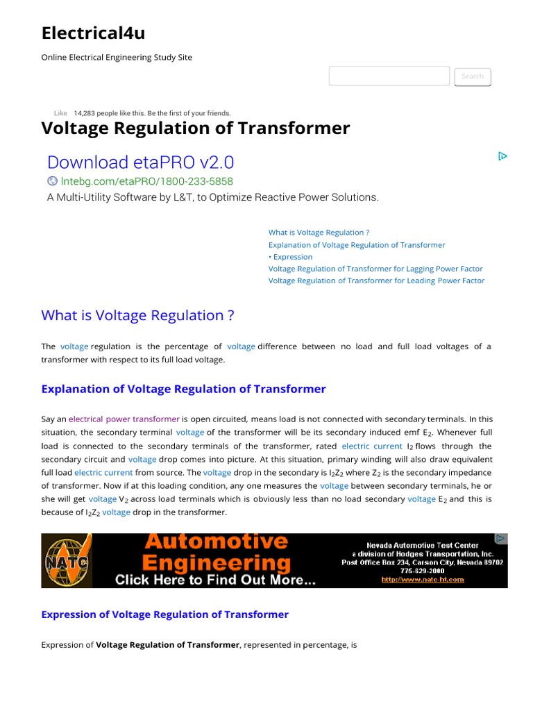 Voltage Regulation of Transformer - Electrical4u | PDF | Science ...