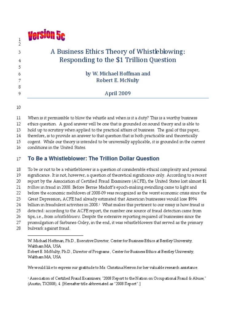 Ethics of Whistleblowing in Business | PDF | Whistleblower | False ...