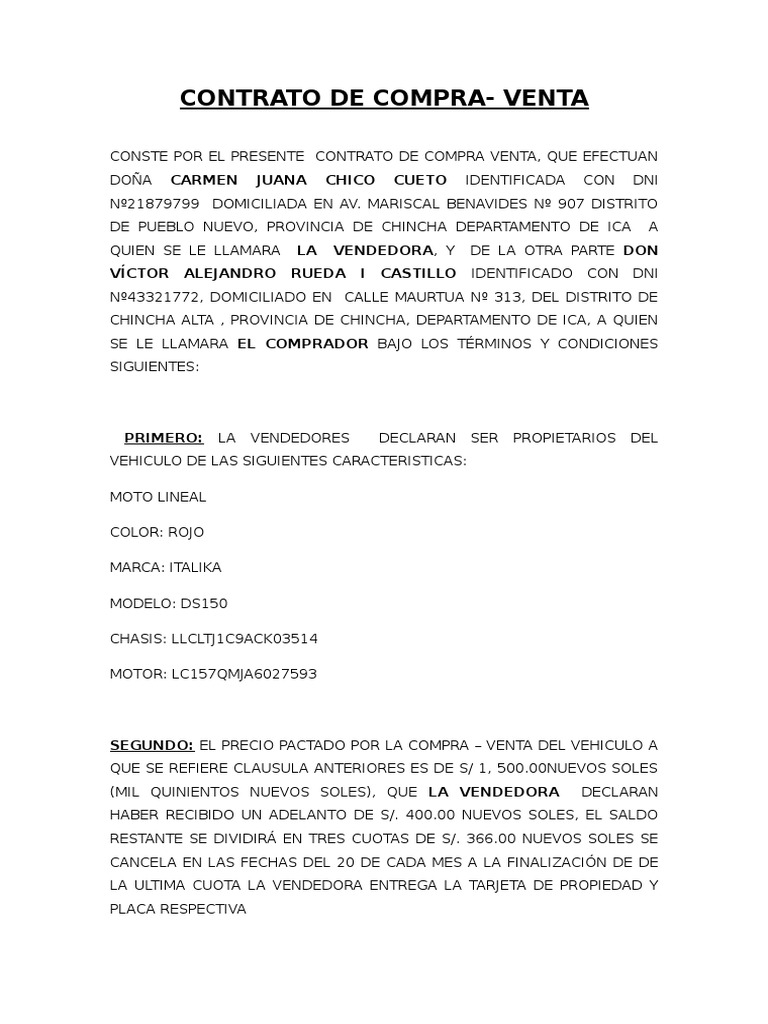 Contrato de Compra-Venta de Moto | PDF | Negocios | Finanzas y dinero