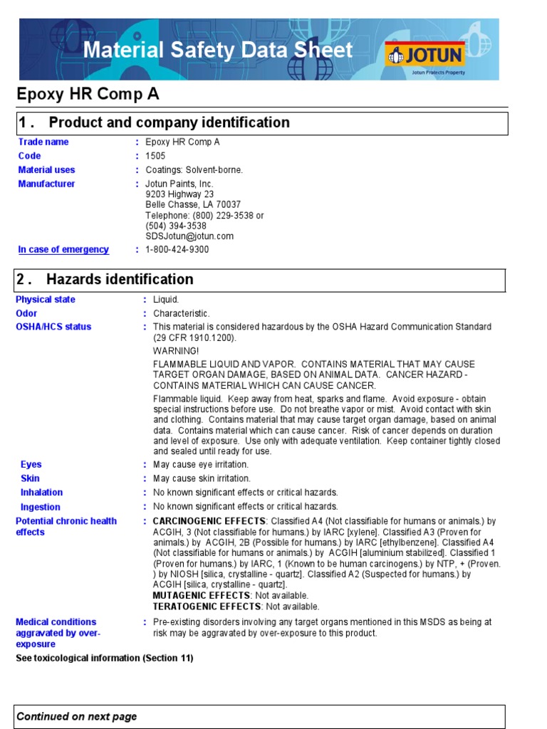 Epoxy HR Msds Comp A PDF Personal Protective Equipment Safety