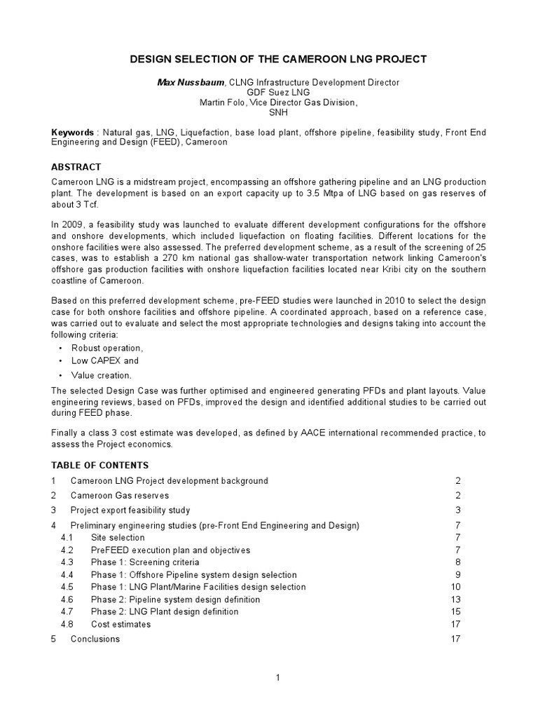 Cameroon LNG Project Design Selection | PDF | Liquefied Natural Gas ...