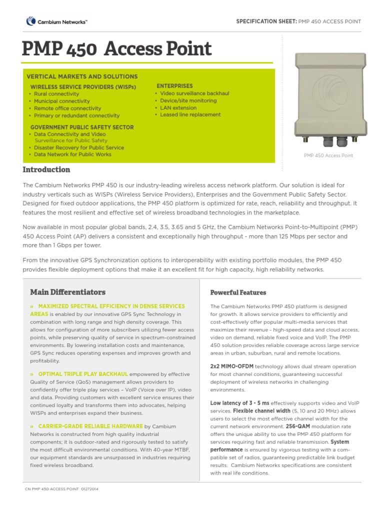 PMP 450 Access Point: Vertical Markets and Solutions | PDF | Voice Over ...