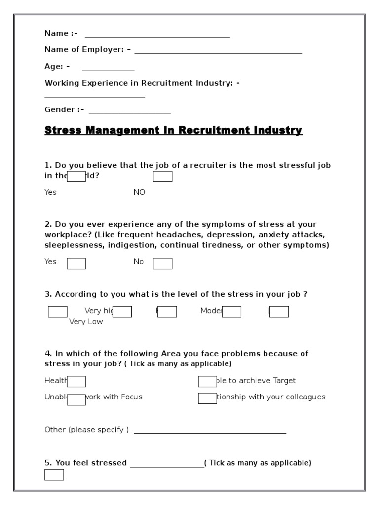 Stress Management in Recruitment Survey | PDF | Self-Improvement ...