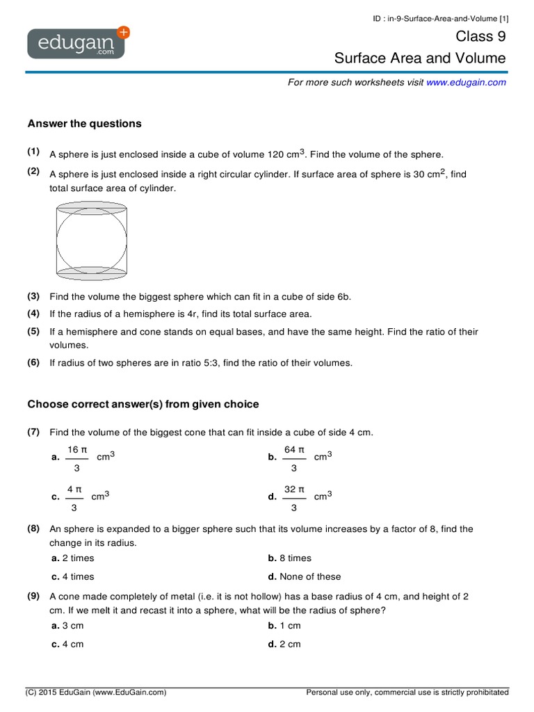 case study question on surface area and volume class 9