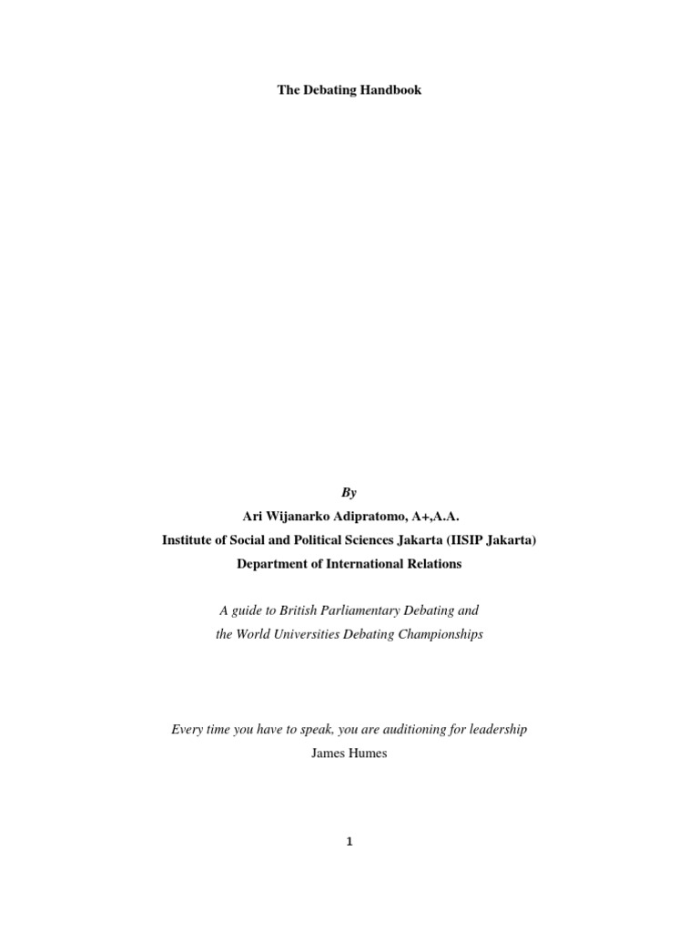 The Debating Handbook-A Guide To British Parliamentary Debating and The ...