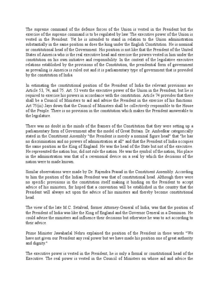 Position of President PDF (Government) Constitution