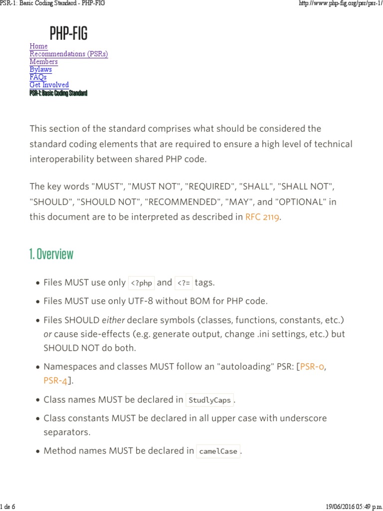 PSR-1 - Basic Coding Standard - PHP-FIG | PDF | Subroutine | Namespace