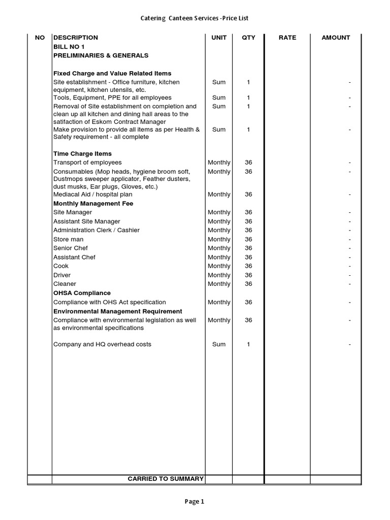 Catering Services Price List PDF Salad Hamburgers