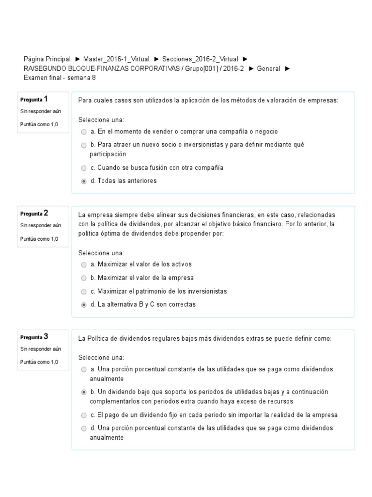 Examen Final de Finanzas Corporativas 2016 | PDF | Compartir (Finanzas ...