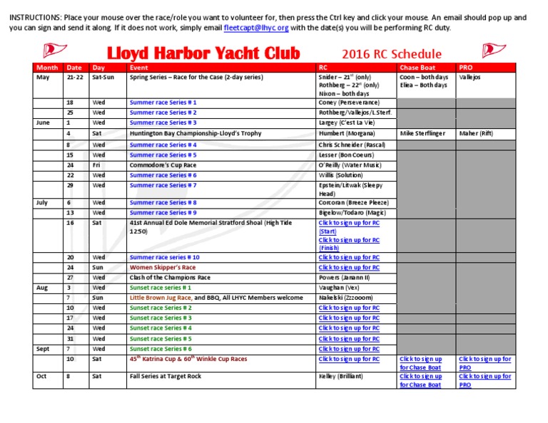 2016 Lloyd Harbor Yacht Club RC Schedule | PDF | History