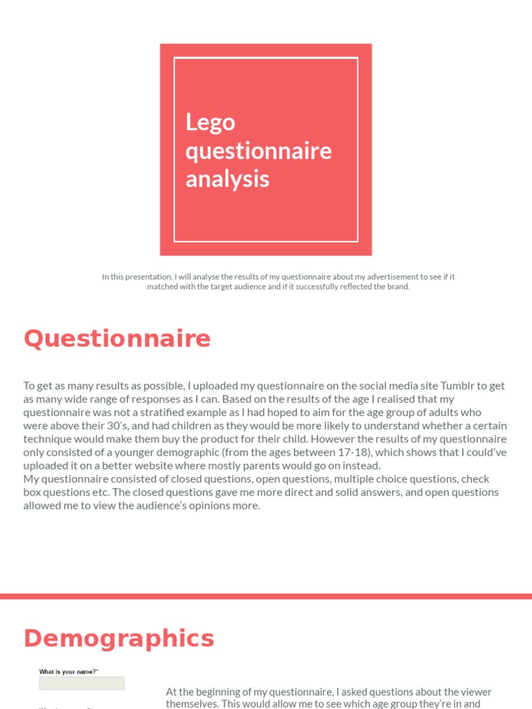 Lego Questionnaire Analysis | PDF | Question | Questionnaire