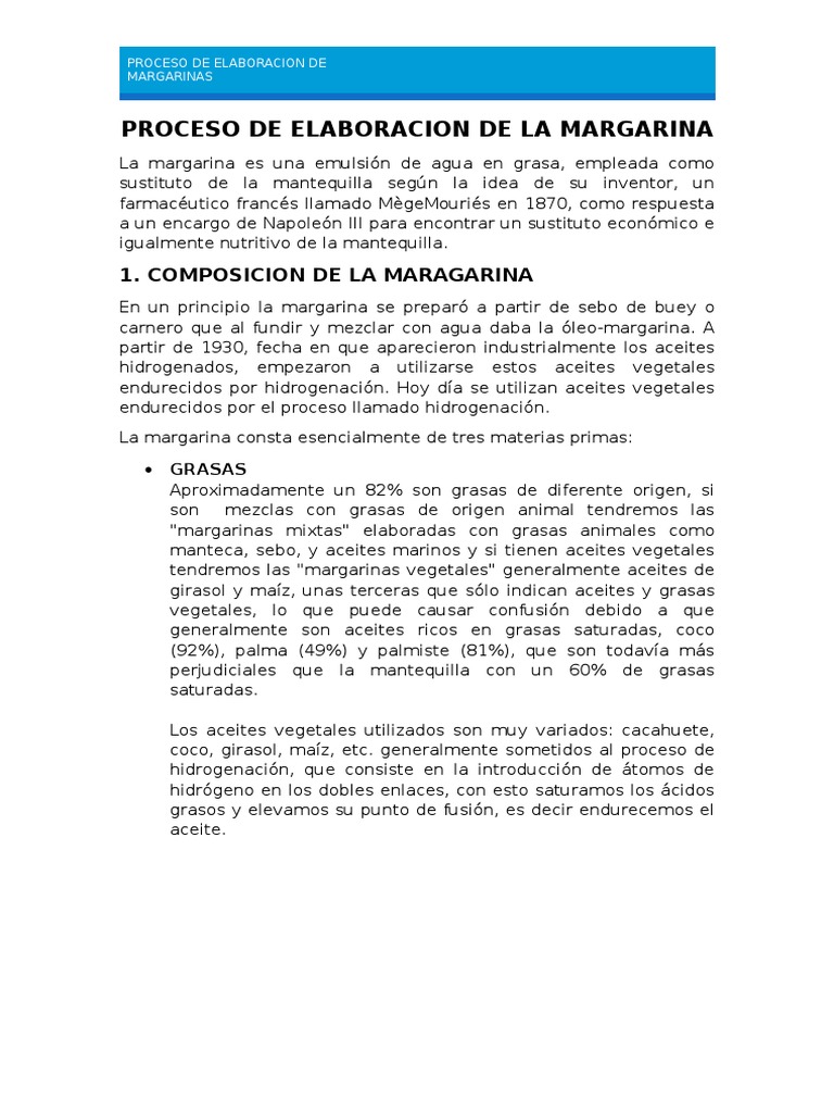Proceso de Elaboracion de La Margarina | PDF | Margarina | Petróleo