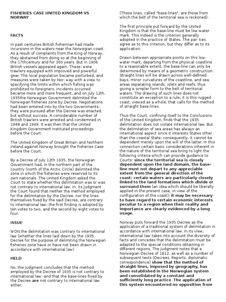 Fisheries Case Uk Vs Norway Digest Download Free Pdf Public Law