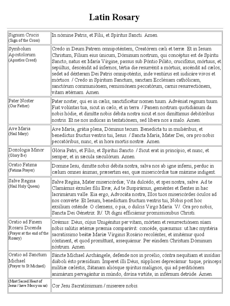 Latin Rosary Handout PDF Roman Catholic Devotions Christian