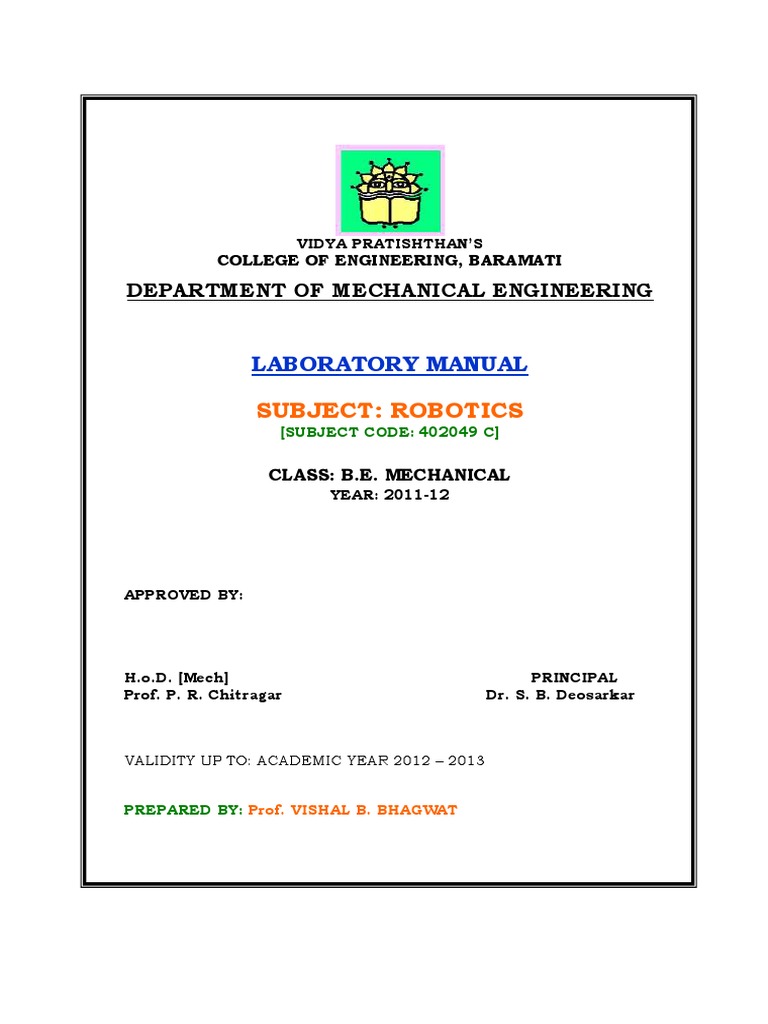 Robotics Lab Manual PDF | PDF | Perception | Robot