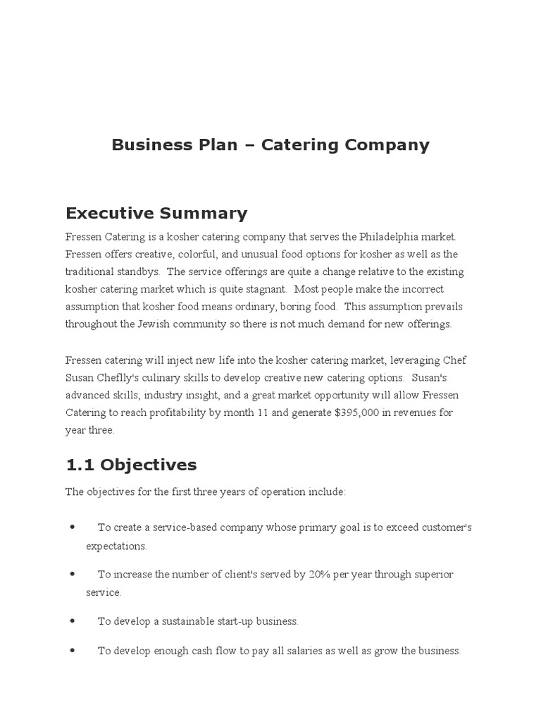 Business Plan Catering Company Food And Drink Preparation