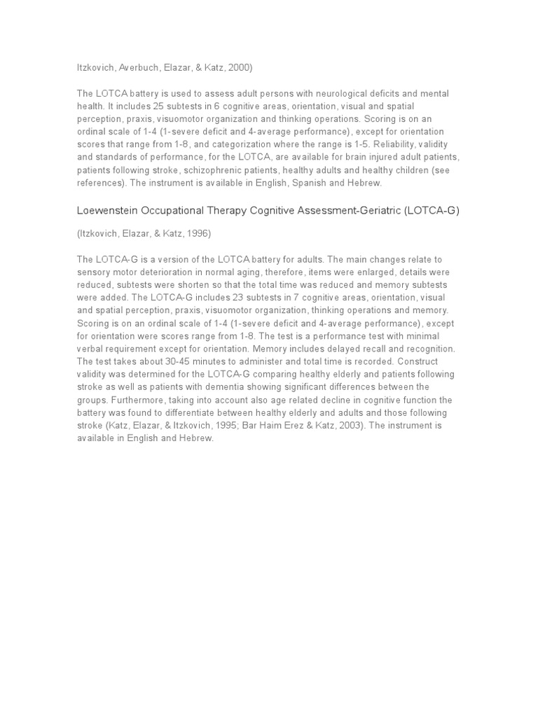 LOTCA & LOTCA-G Cognitive Assessments | PDF | Science & Mathematics