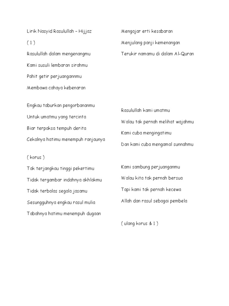 Lirik Nasyid Rasulullah PDF