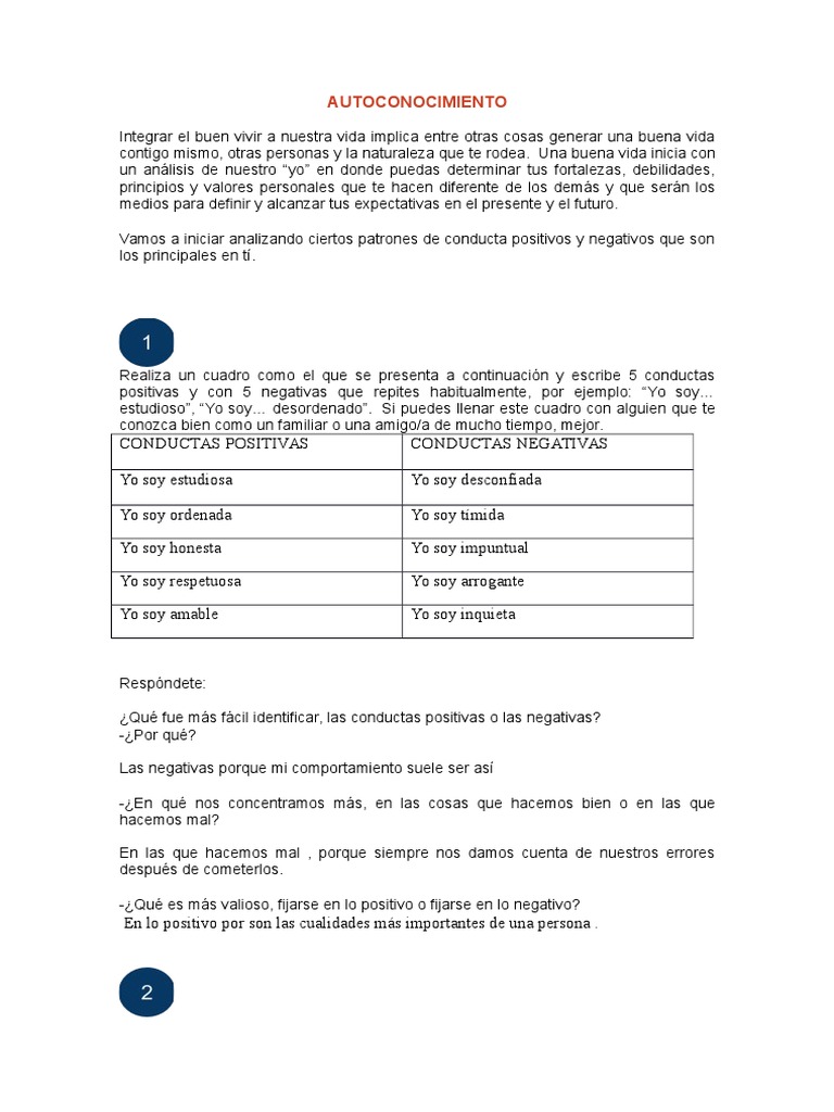 Autoconocimiento y Buen Vivir Personal | PDF | Relaciones personales ...