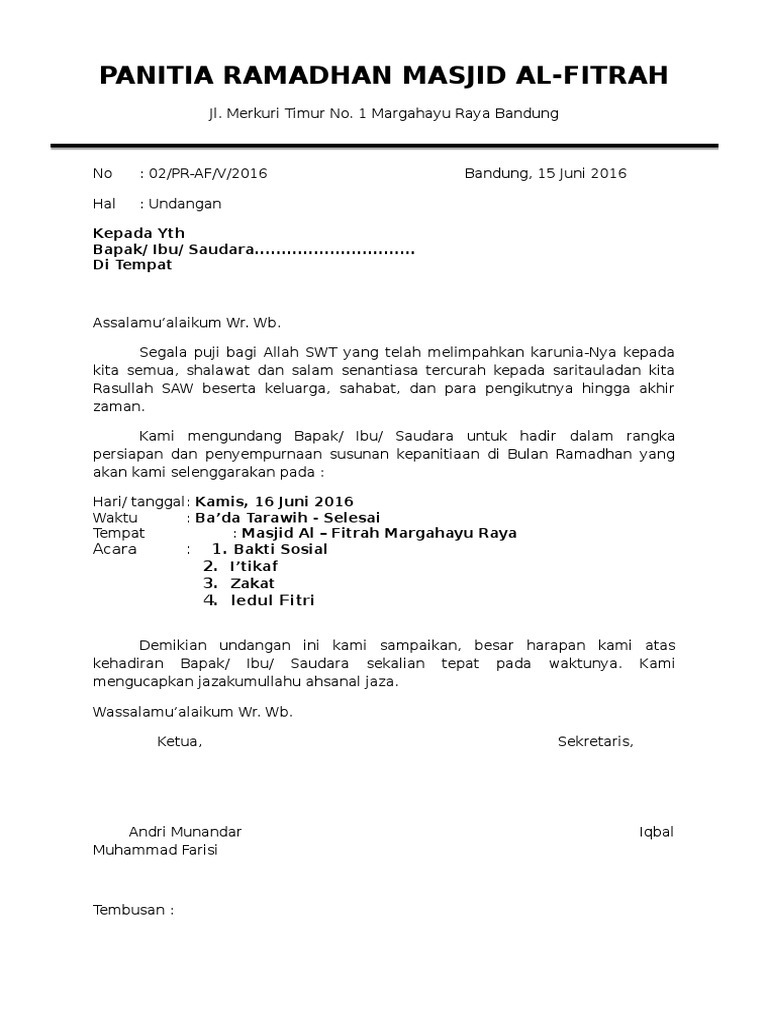 Undangan Rapat Itikaf Zakat Baksos Idul Fitri