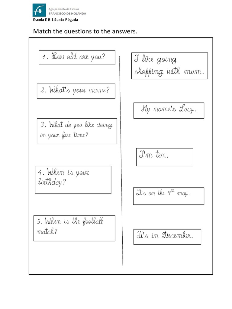 Question and Answer Matching Activity | PDF | Language Arts & Discipline