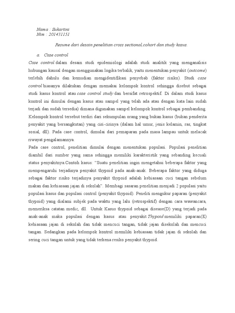 Tugas Epid Kerja Resume Desain Penelitian Case Control 