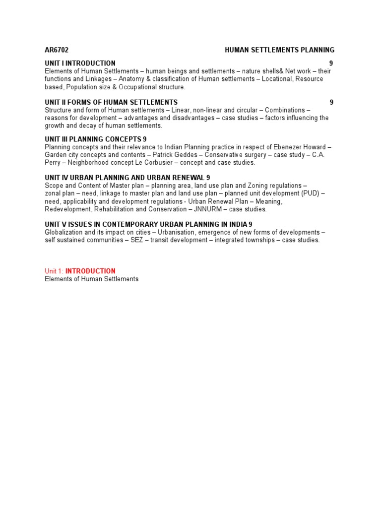 Ar6702 Human Settlements Planning | PDF | Land Use | Environmental ...