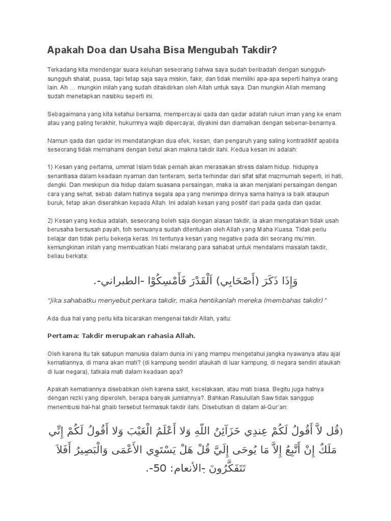 Apakah Doa Dan Usaha Bisa Mengubah Takdir | PDF