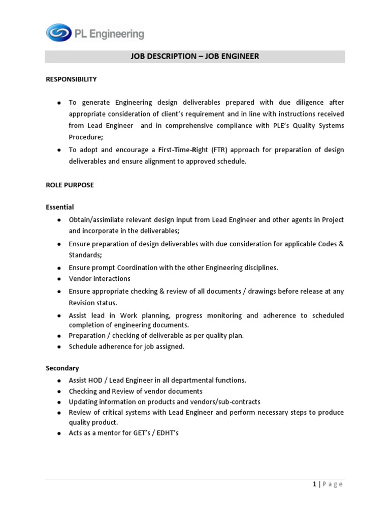 Job Engineer Responsibilities & Qualifications | PDF | Data Analysis ...