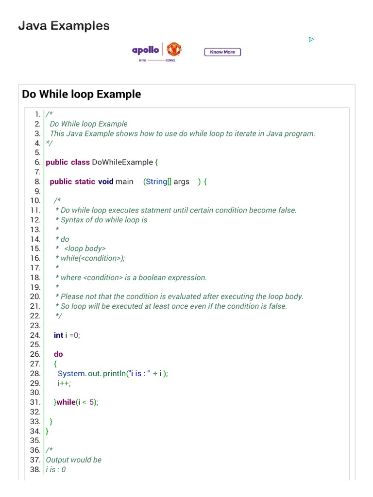 Do While Loop Example - Java Examples - Java Program Sample Source Code ...