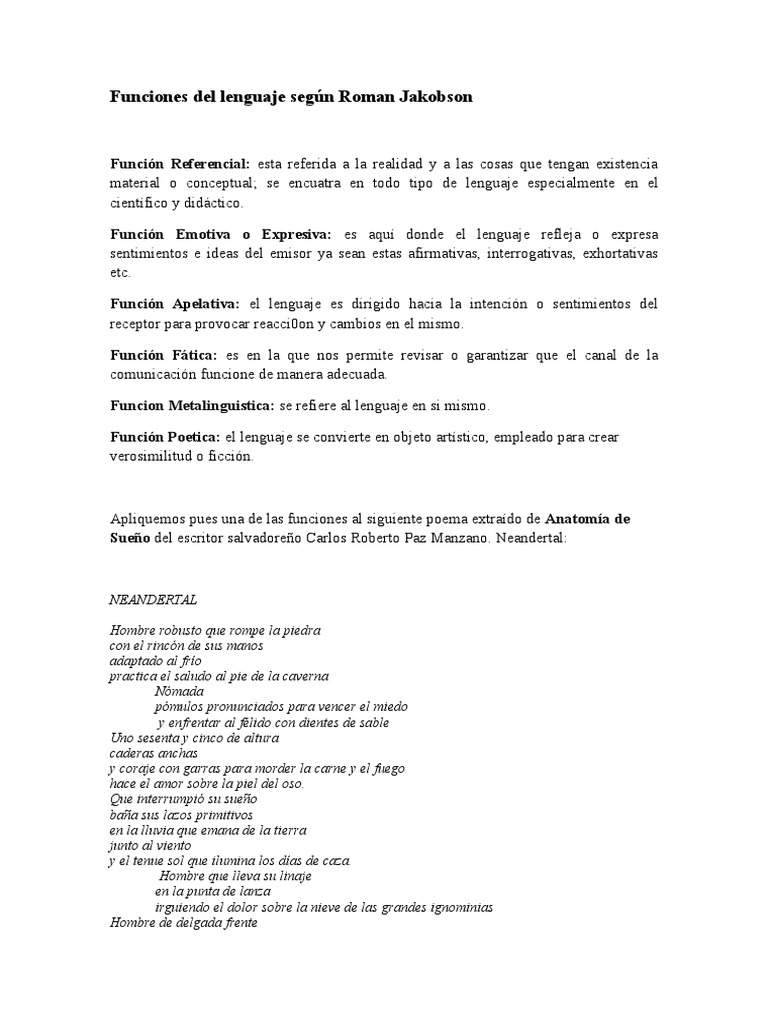 Funciones Del Lenguaje Según Roman Jakobson