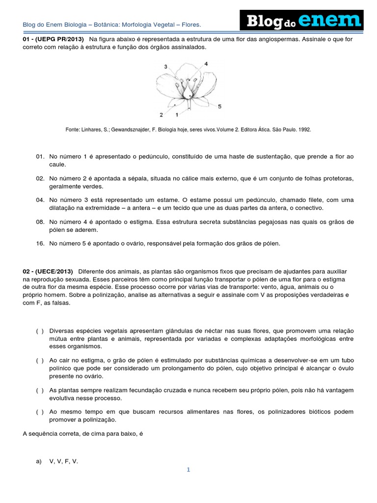 Estruturas e Funções das Flores | PDF | Flores | Polinização