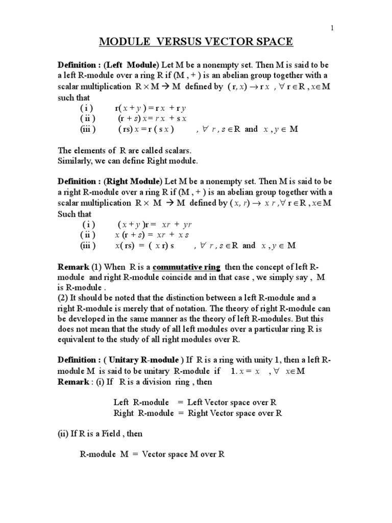 Module Versus Vector Space Module Mathematics Basis Linear Algebra